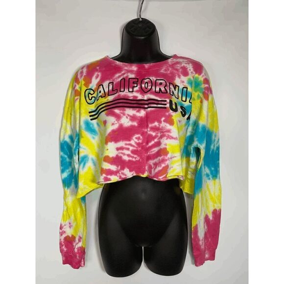 California USA Cropped Tie Dye Long Sleeve T Shirt - Picture 1 of 7